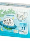 Couche ABDL Crinklz Astronaut imprimée avec astronautes et fusées, film plastique PE et absorption annoncée d’environ 5 128 ml.