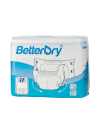Couche BetterDry plastifiée avec film extérieur lisse, quatre attaches repositionnables et barrières anti-fuites extra-hautes.