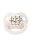 Tétine adulte LittleForBig Bigshield Petit Cirque Blanc motif carrousel avec petits animaux pastel et étoiles, vue de face sur fond blanc.