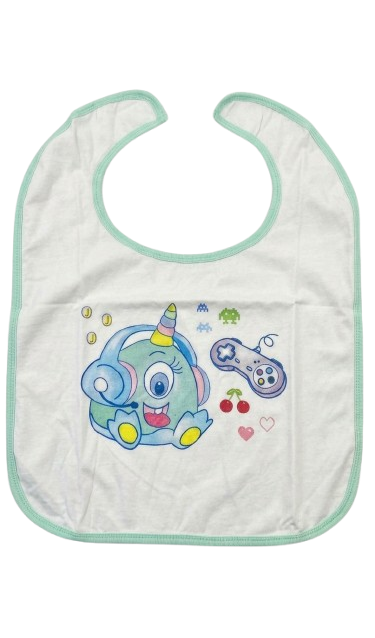 Bavoir adulte Rearz Lil’ Monsters Twinkle blanc avec bordure turquoise et dos imperméable