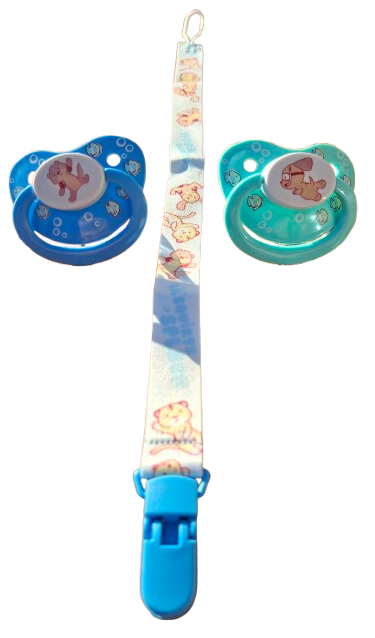 et de deux tétines adulte Rearz Lil Squirts Splash 2 avec motifs animaliers et étui de rangement.