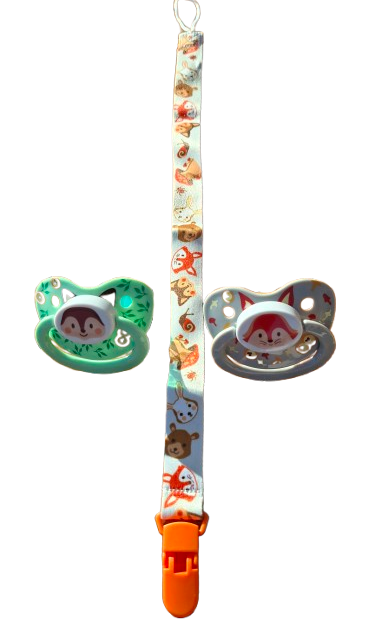 Set de deux tétines adulte Rearz Woodland Whimsy avec motifs renard et écureuil et étui de rangement.